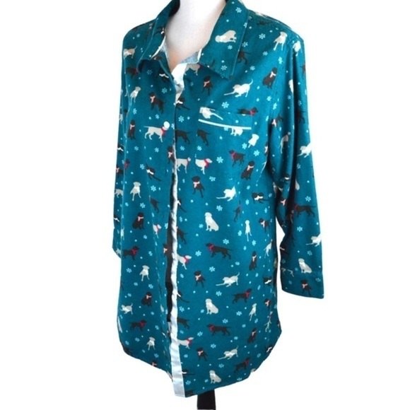LAZY MONDAYS Soft Brushed Cotton Long Sleep Shirt ‘Labs in Scarves’, Medium‎ - Picture 3 of 11